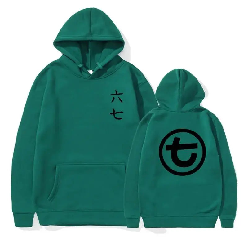 Hoodie med huva och känguruficka, tryck fram och bak