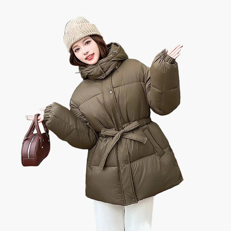 Dam Vinterjacka Puffer Bälte Casual Varm Parkas Ytterplagg