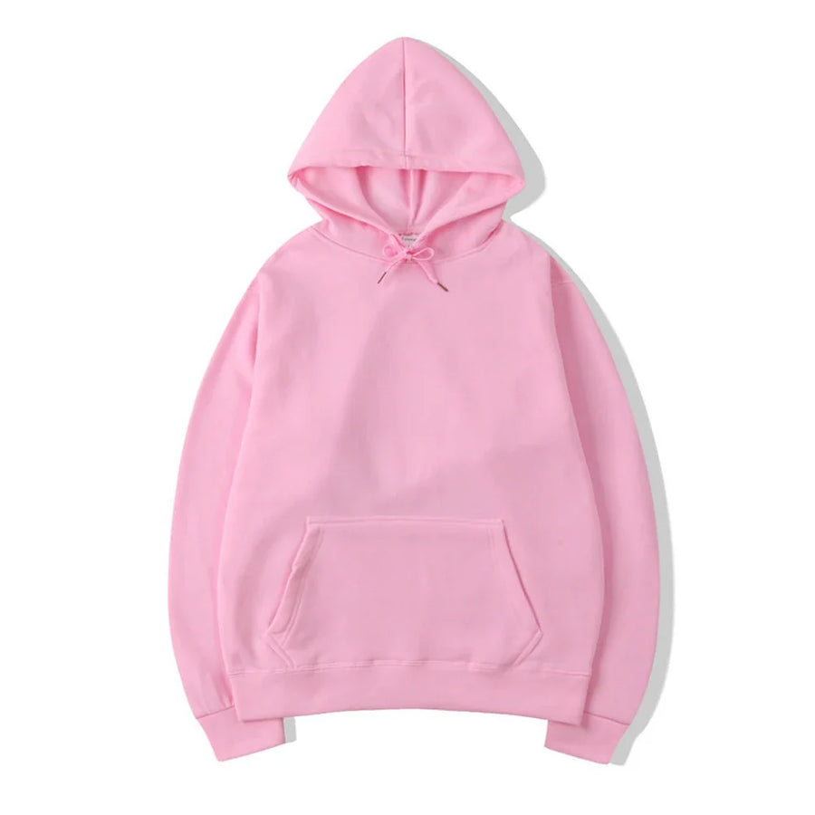 Enfärgad Hoodie med Känguruficka och Huva