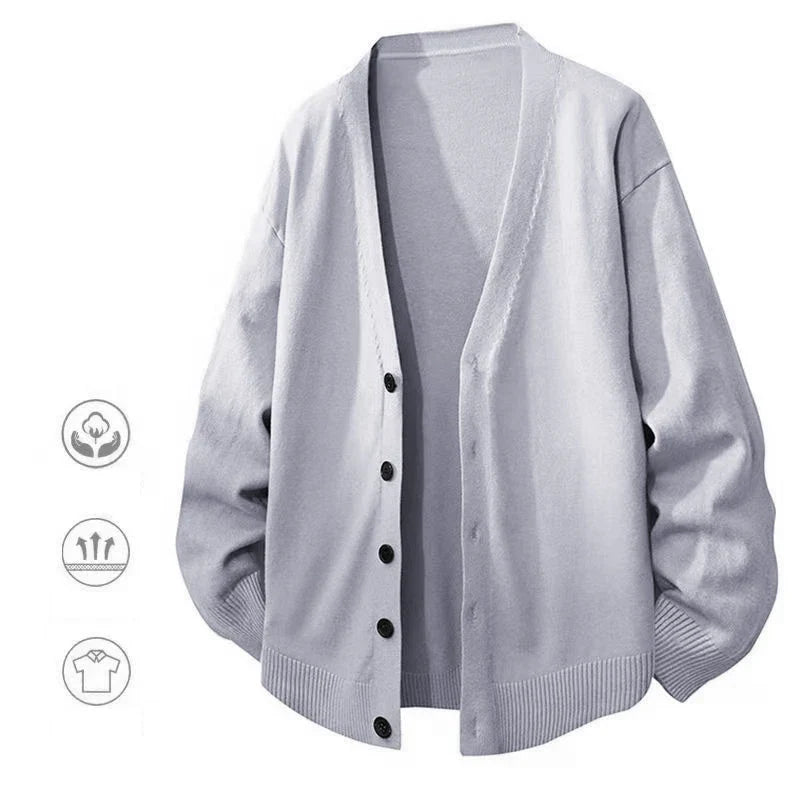 Unisex stickad kofta med V-ringning och knappar