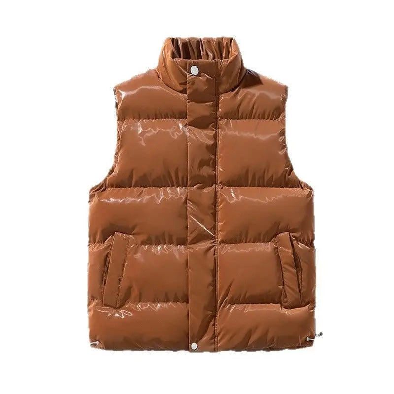 Blank puffer väst med hög krage för män