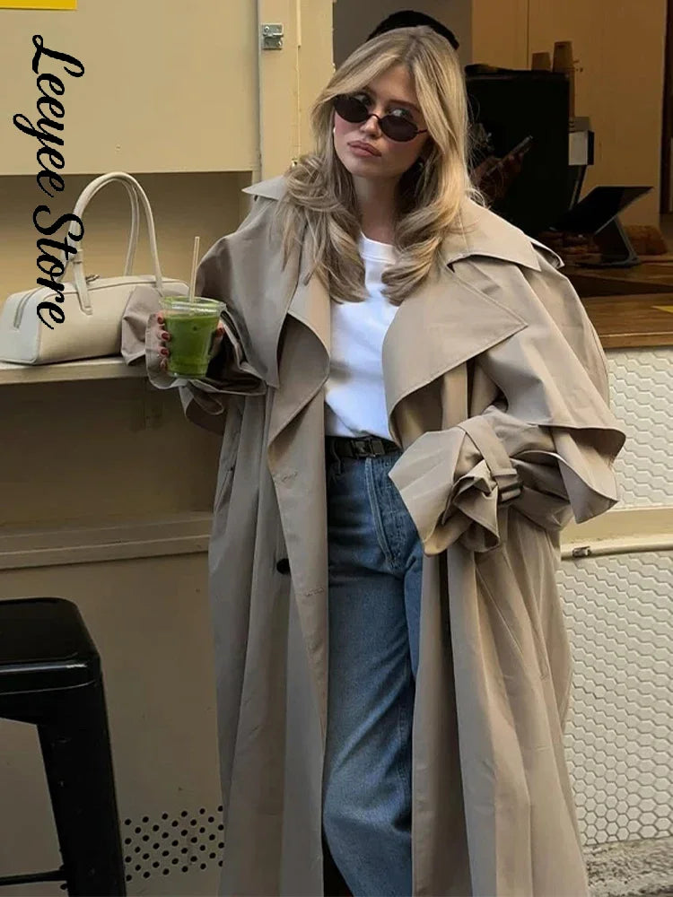 Dam Trenchcoat Lång med Bälte Beige