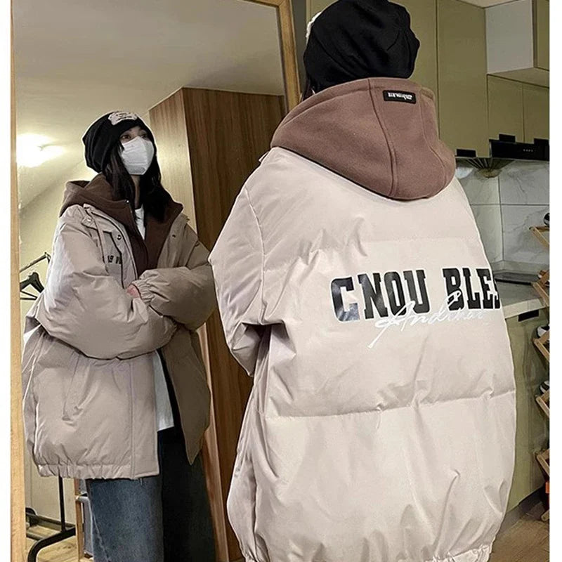 Oversized Puffjacka med Huva, Tvåfärgad Vinterjacka