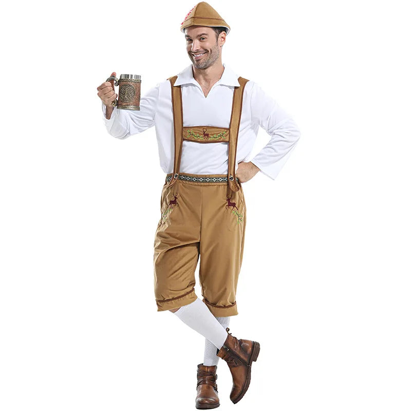 Herr Oktoberfestdräkt Komplett med Hängselbyxor Skjorta och Hatt