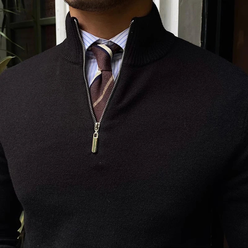 Herrtröja med halv dragkedja – Elegant och mångsidig stickad pullover för arbete och fritid