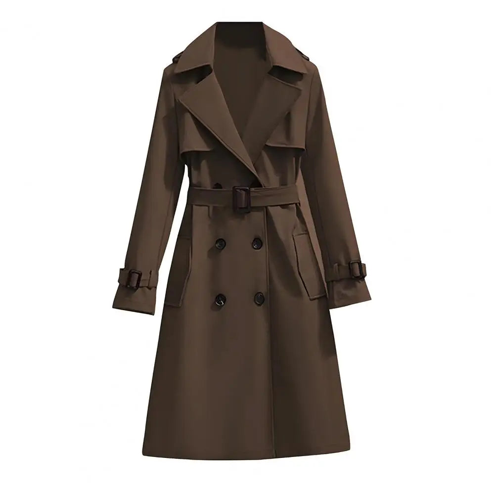 Klassisk Trenchcoat för Dam, Lång Dubbelknäppt Kappa med Bälte