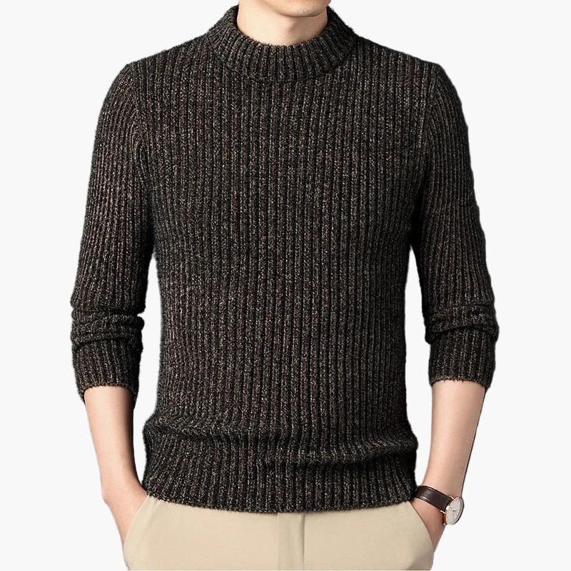 Herrstickad Tröja – Elegant Ribbad Rundhals, Klassisk Stil för Vardag och Fritid
