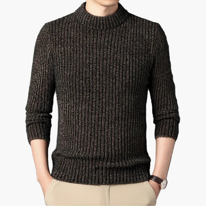 Herrstickad Tröja – Elegant Ribbad Rundhals, Klassisk Stil för Vardag och Fritid