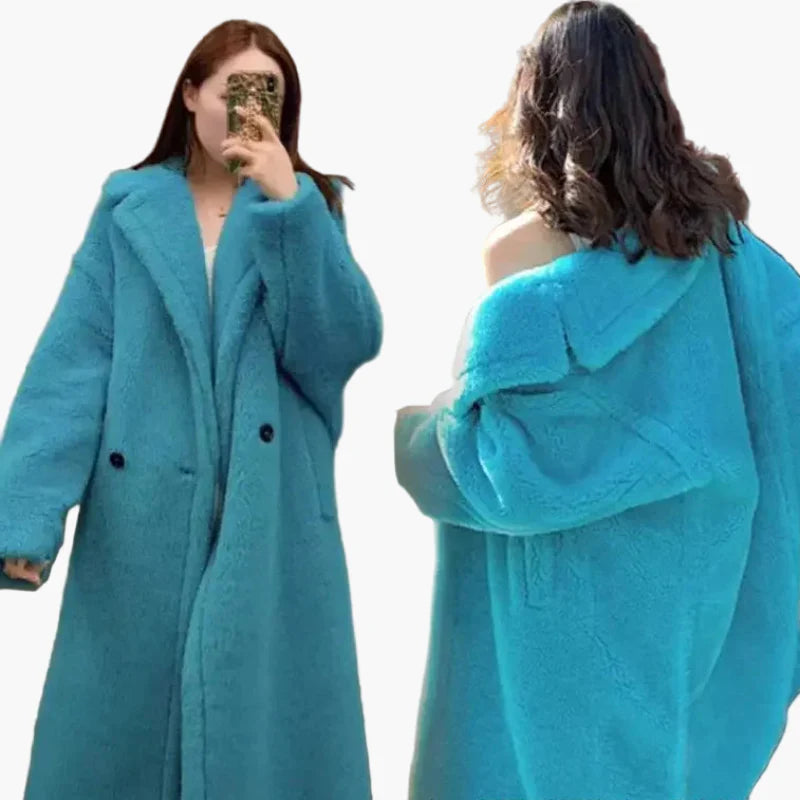 Dam Lång Oversize Teddykappa – Trendig Vinterrock för Vardag och Fest