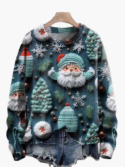 Damtröja julig mönster stickad med broderade motiv – perfekt för vinter och fest