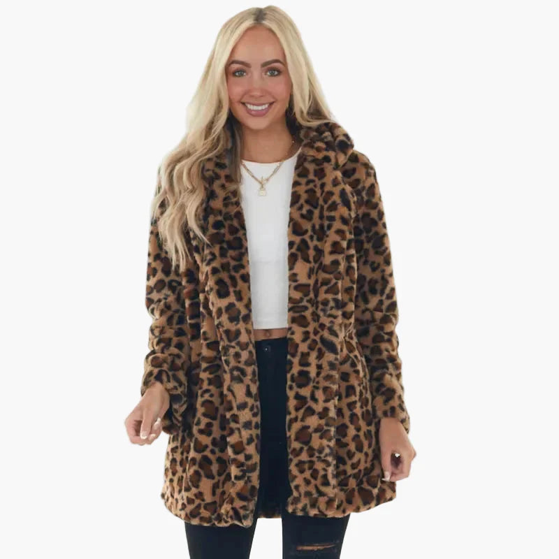 Damjacka med Leopardmönster – Trendig och Varm Höst/Vinterjacka för Kvinnor