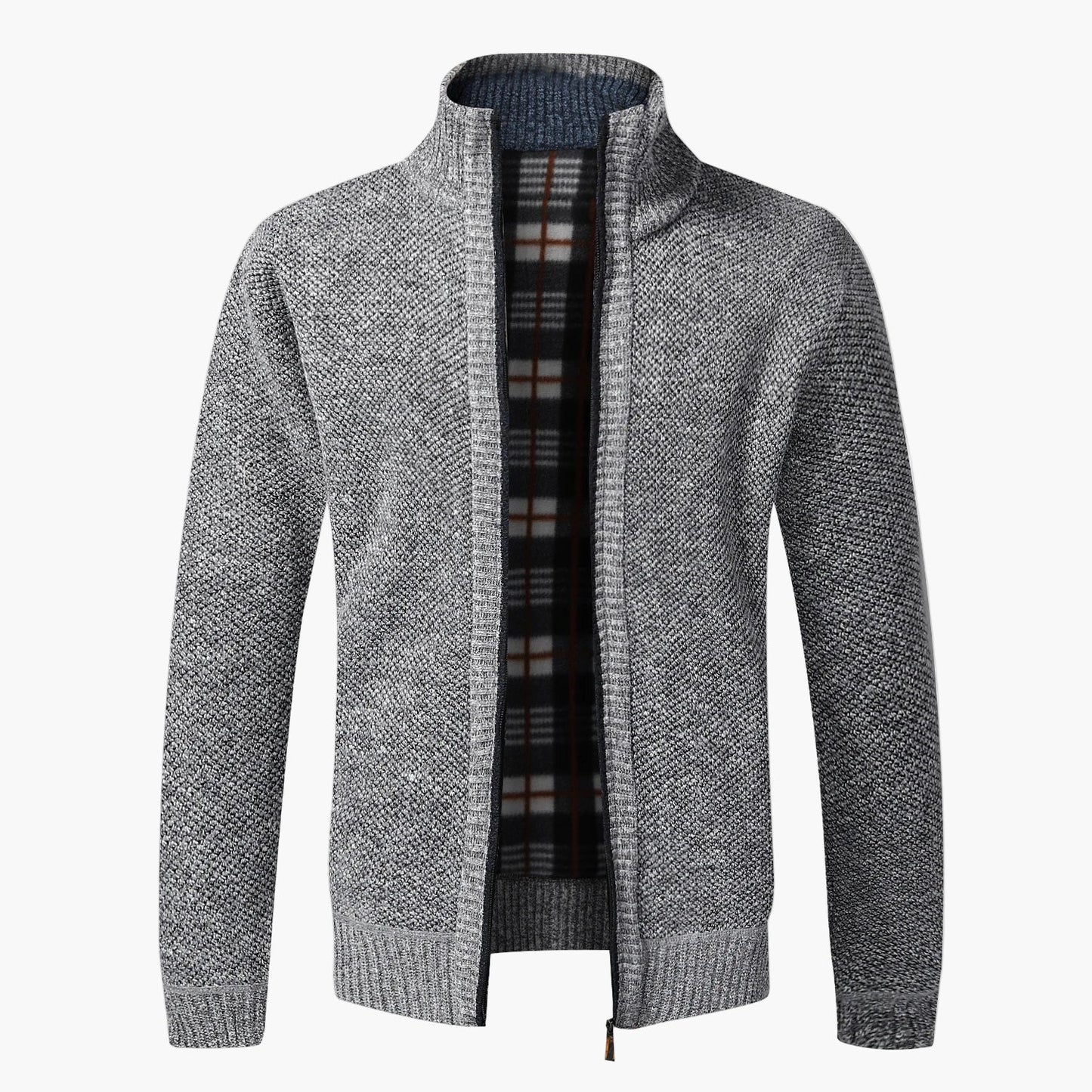 Herrstickad cardigan med dragkedja – elegant och varm höstjacka