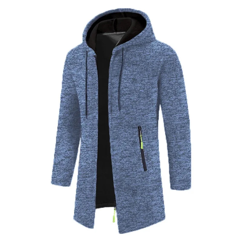 Mönstrad lång hooded cardigan med dragkedja för män