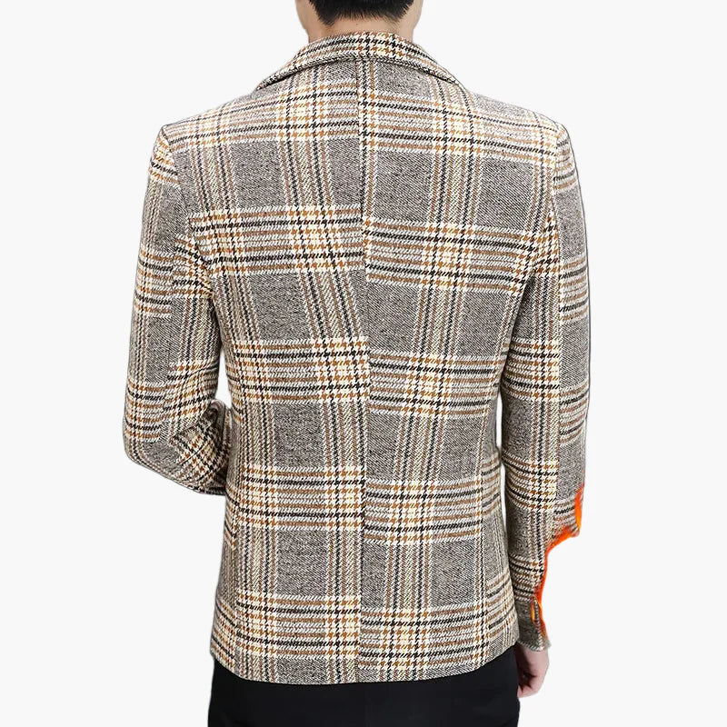 Herr Elegant Rutigt Kavaj Blazer – Modern Affärs- och Feststil