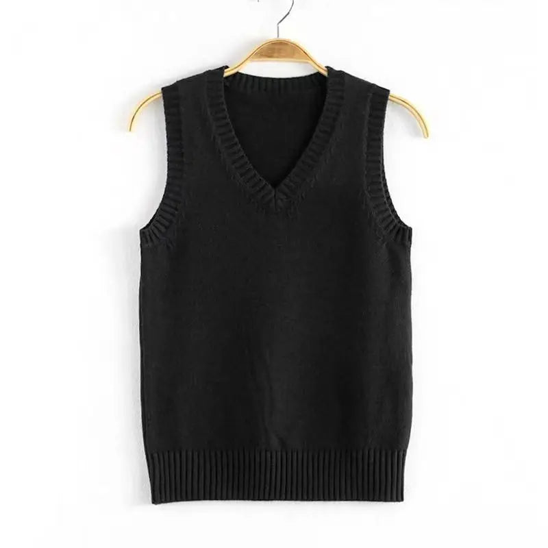 Unisex stickad slipover med V-ringning och ribbade muddar, enfärgad
