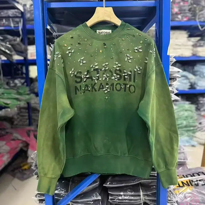 Unisex Tröja med Kristalldekoration och Ombré-Effekt, Långärmad Sweatshirt