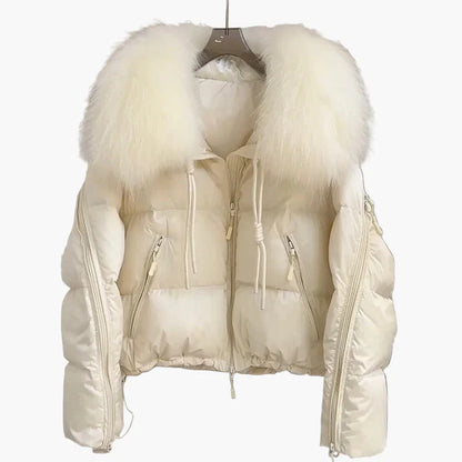 Damjacka Vinter Puffer med Stilig Pälsdetalj och Modern Design