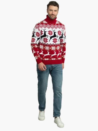 Dam Jultröja med Polokrage – Klassisk och Festlig Design med Renmotiv