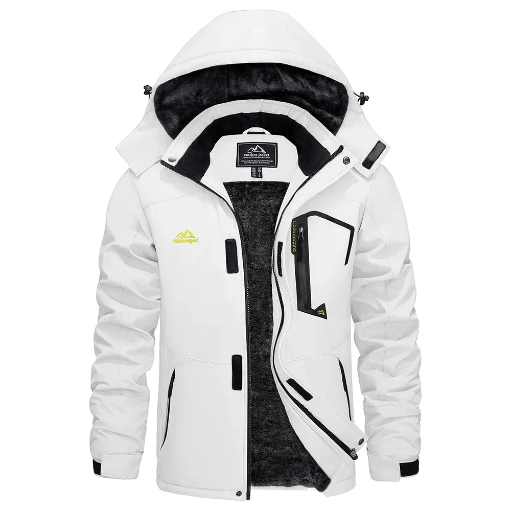 Vinterjacka Herr med Huva och Fleecefoder – Varm Outdoorjacka med Fickor