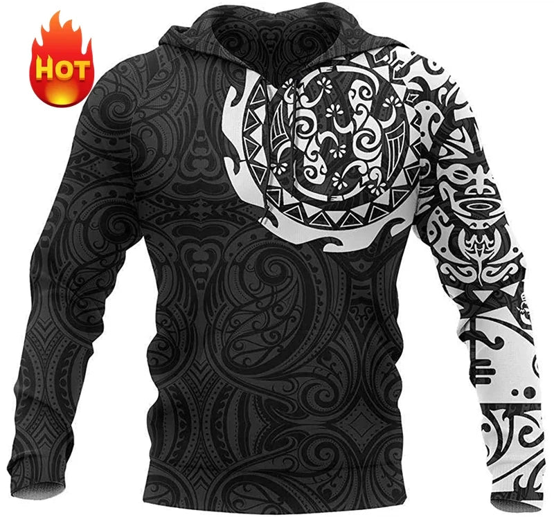 Hoodie med huva och mönster, långärmad tröja med justerbar dragsko