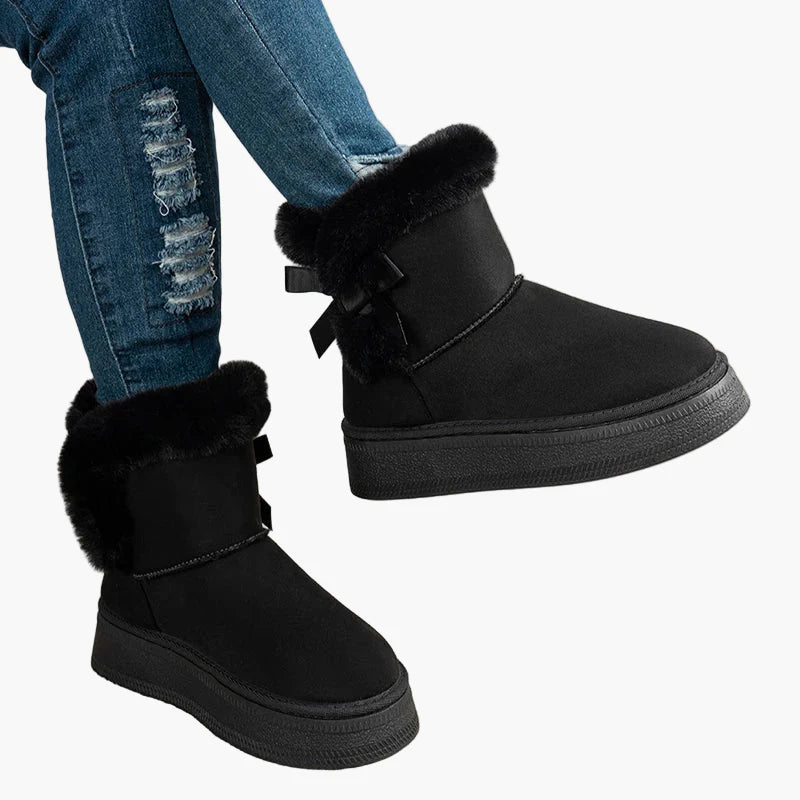 Vinterboots för dam med värmande foder och söt rosett – Perfekta för kalla dagar