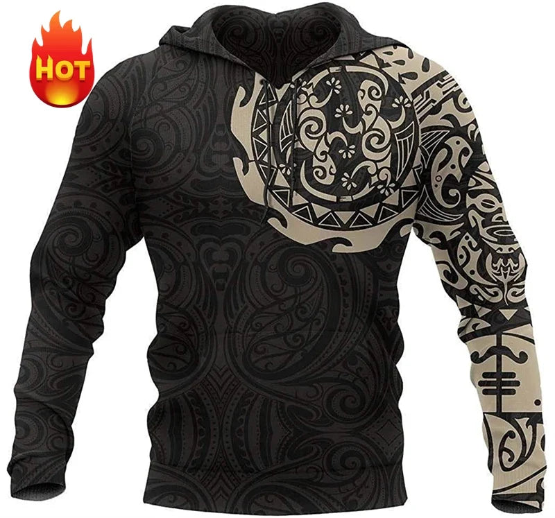 Hoodie med huva och mönster, långärmad tröja med justerbar dragsko