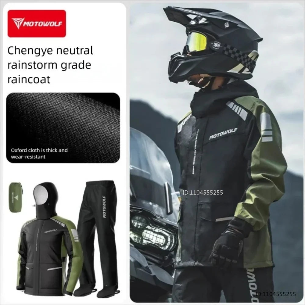 Vattentätt Regnställ Unisex för Motorcykel, Svart/Grön med Reflexdetaljer