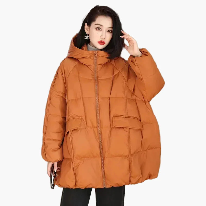 Damjacka Vinter Oversized Pufferjacka med Huva – Trendigt och Varmt Ytterplagg