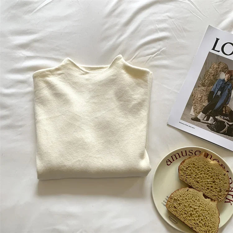 Långärmad Mockneck Tröja för Dam i Mjukt Material