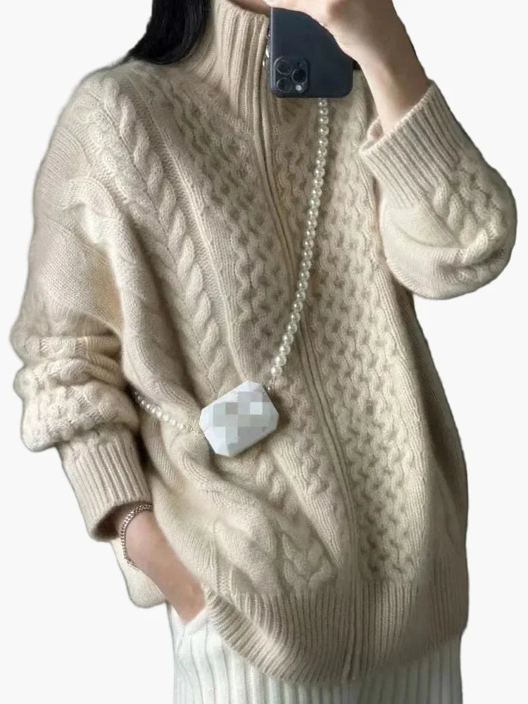 Damstickad Cardigan med Dragkedja – Avslappnad Vardagsstil