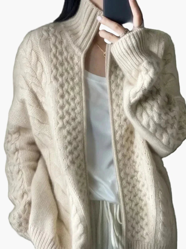 Damstickad Cardigan med Dragkedja – Avslappnad Vardagsstil