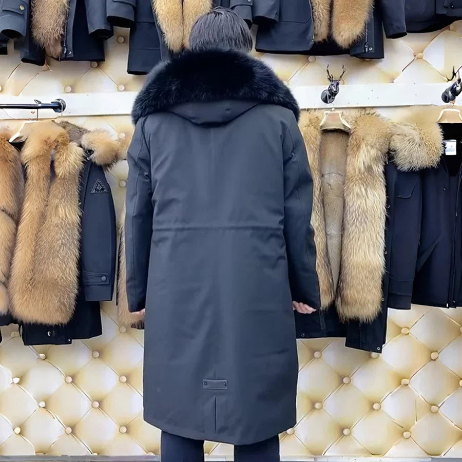 Svart parkas med pälslinne för män