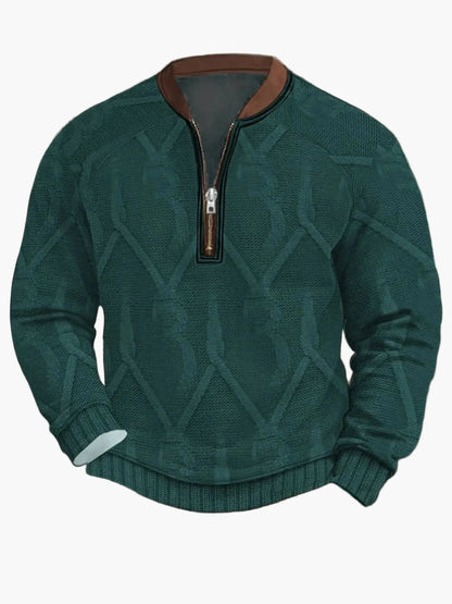 Herrar Halvzip Stickad Tröja med Modern Mönsterdesign för Vardag och Fritid