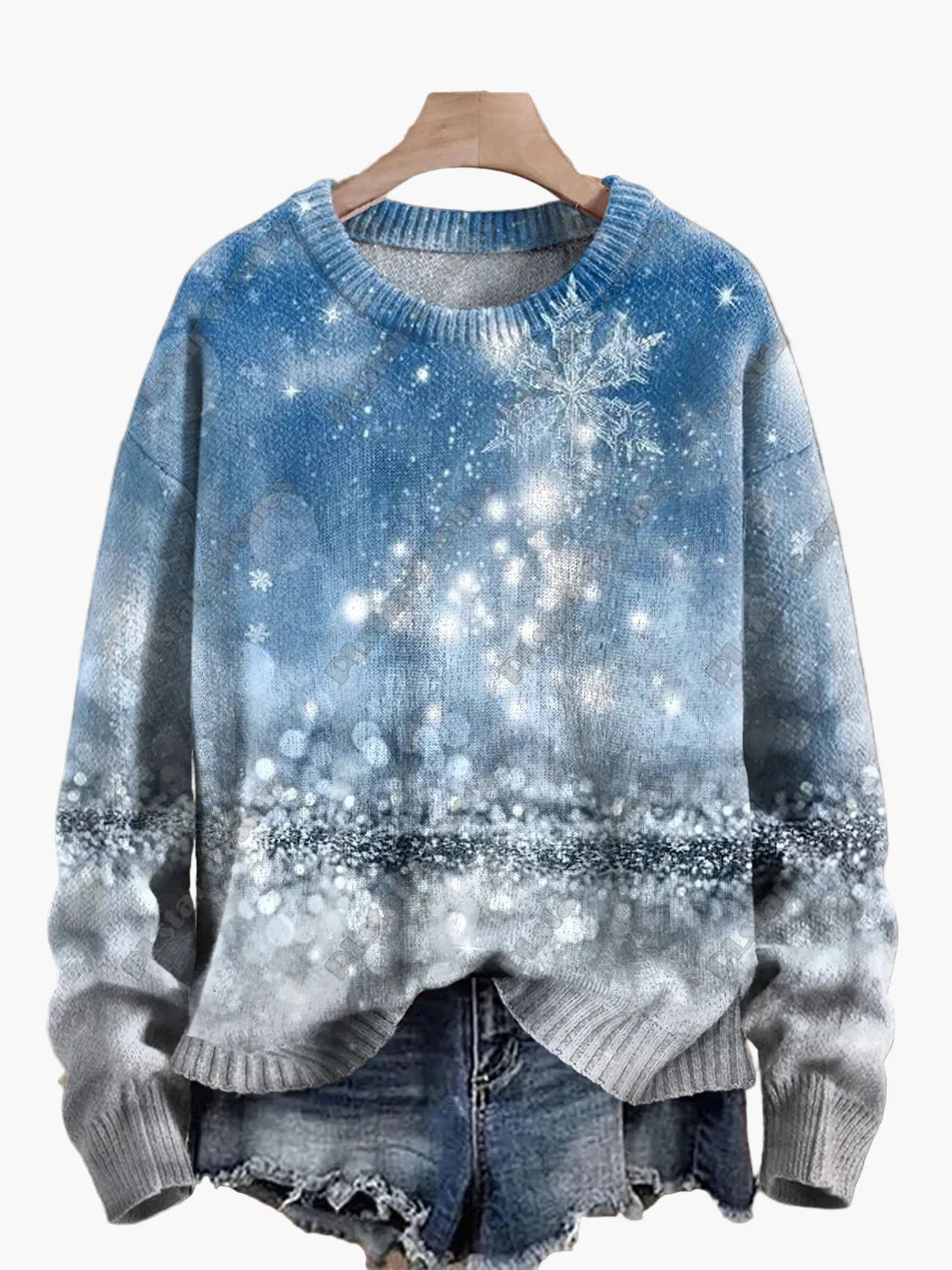 Damtröja julig mönster stickad med broderade motiv – perfekt för vinter och fest