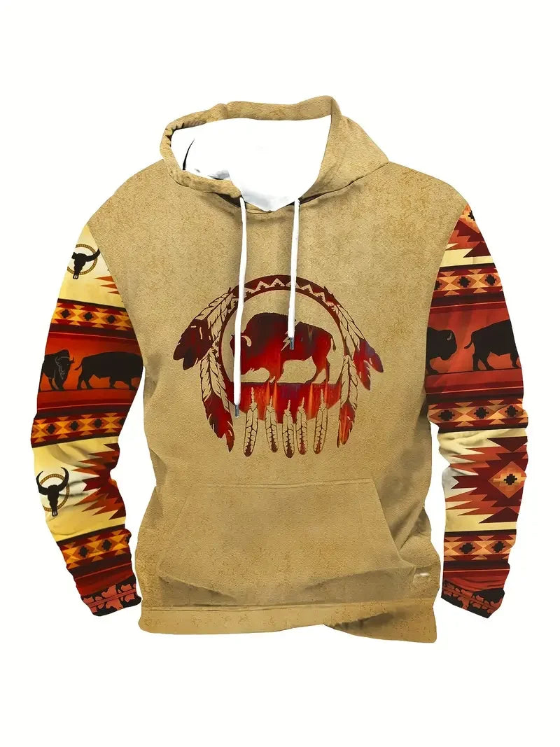 Unisex Hoodie med Djurmönster och Etniskt Tryck