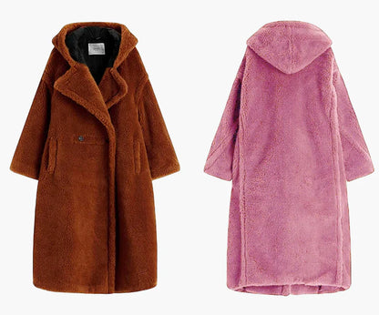 Dam Oversized Teddy Kappa med Huva – Modern Vinterstil & Urban Komfort