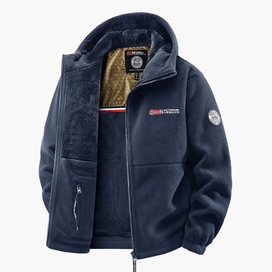 Herr Fleecejacka Outdoor Norge Vinterjacka med Huva – Varm och Sportig för Utomhusaktiviteter