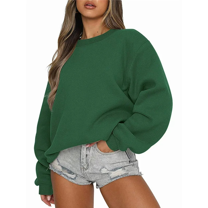 Enfärgad Sweatshirt för Dam med Rund Hals