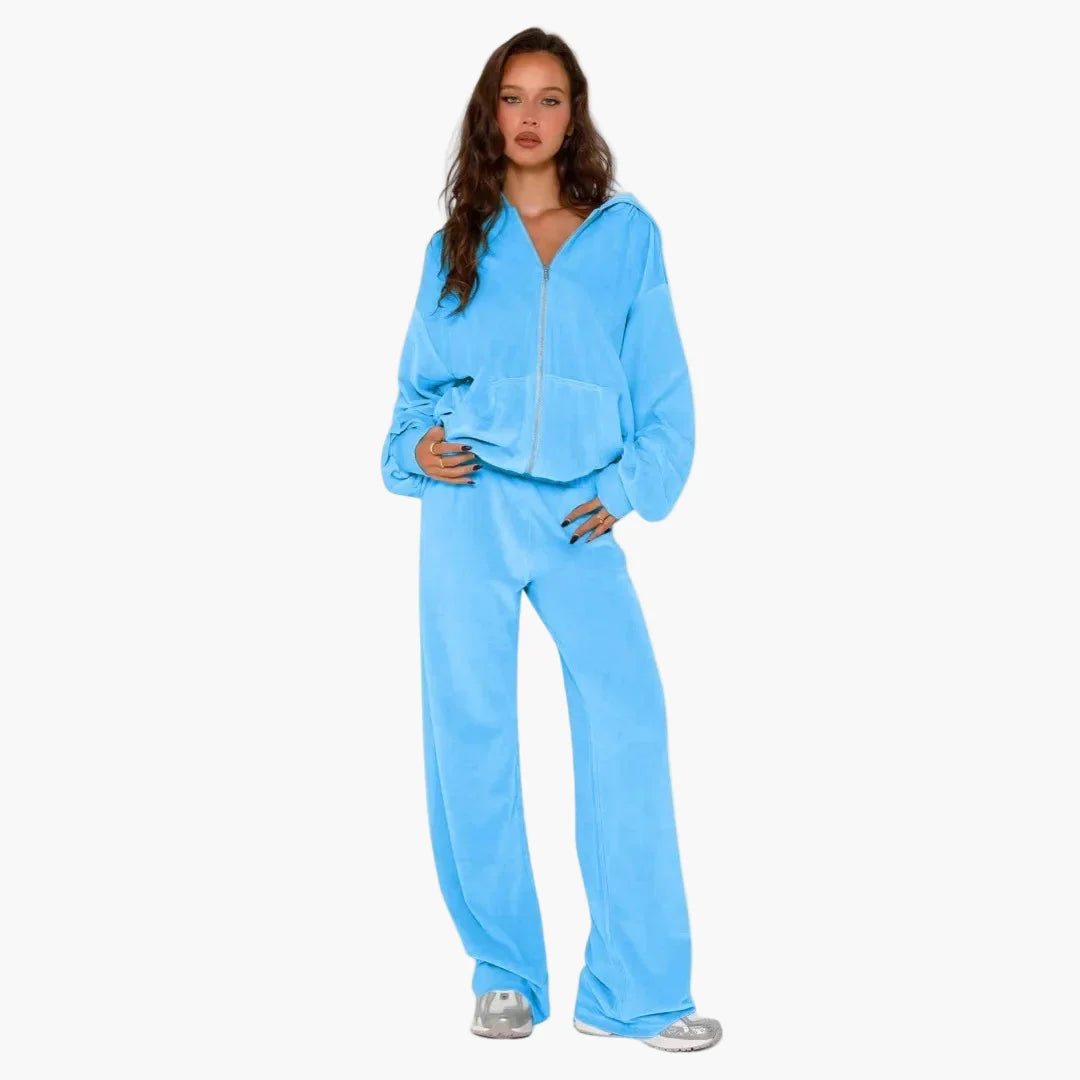 Damers tvådelad avslappnad hoodie och byxa set – sportig streetwear lounge