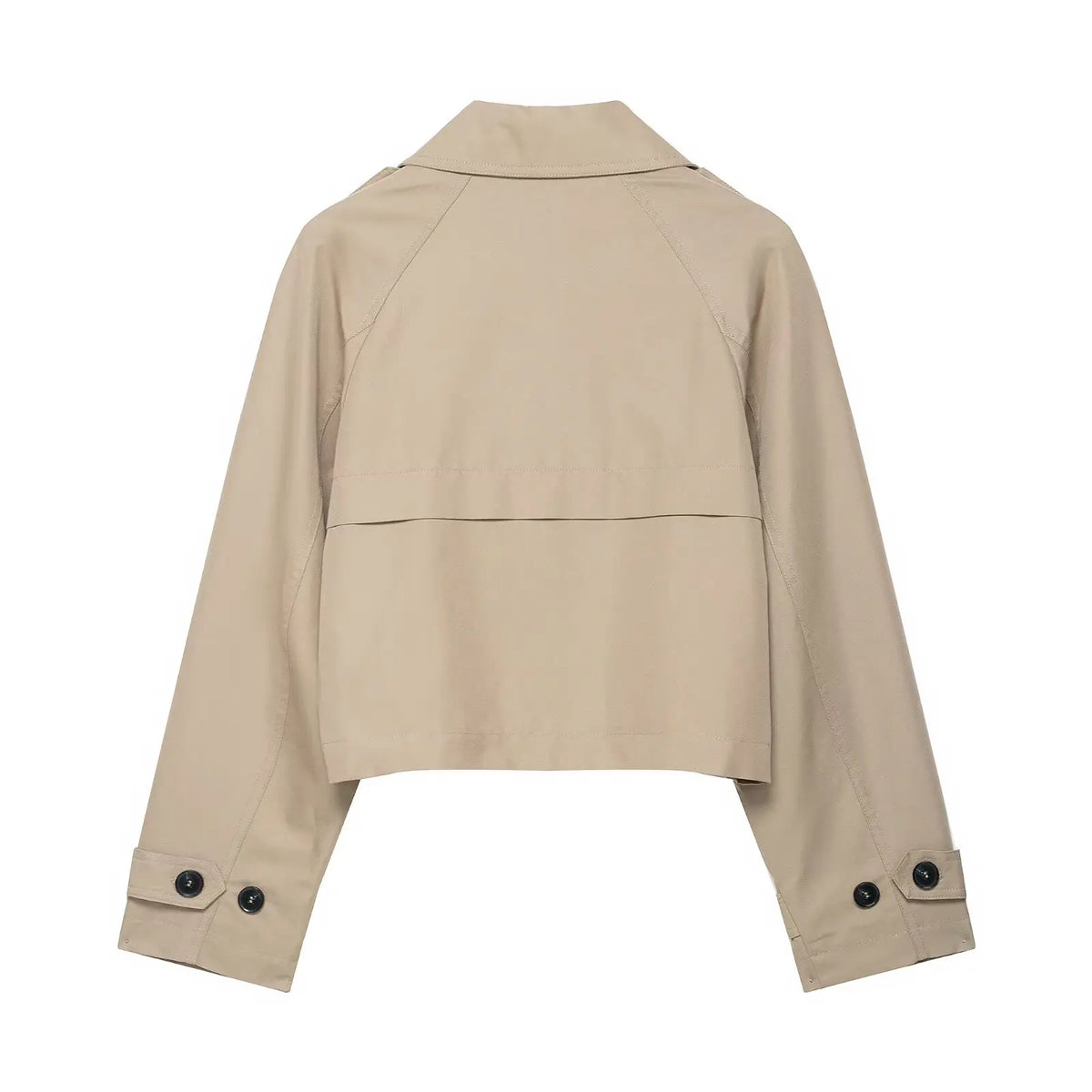 Kort dubbelknäppt jacka för dam, beskuren design med krage, i beige och brunt