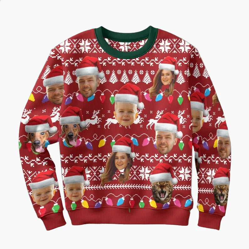 Unisex Jultröja med Personligt Foto – Rolig och Festlig Juldesign för Vuxna och Barn