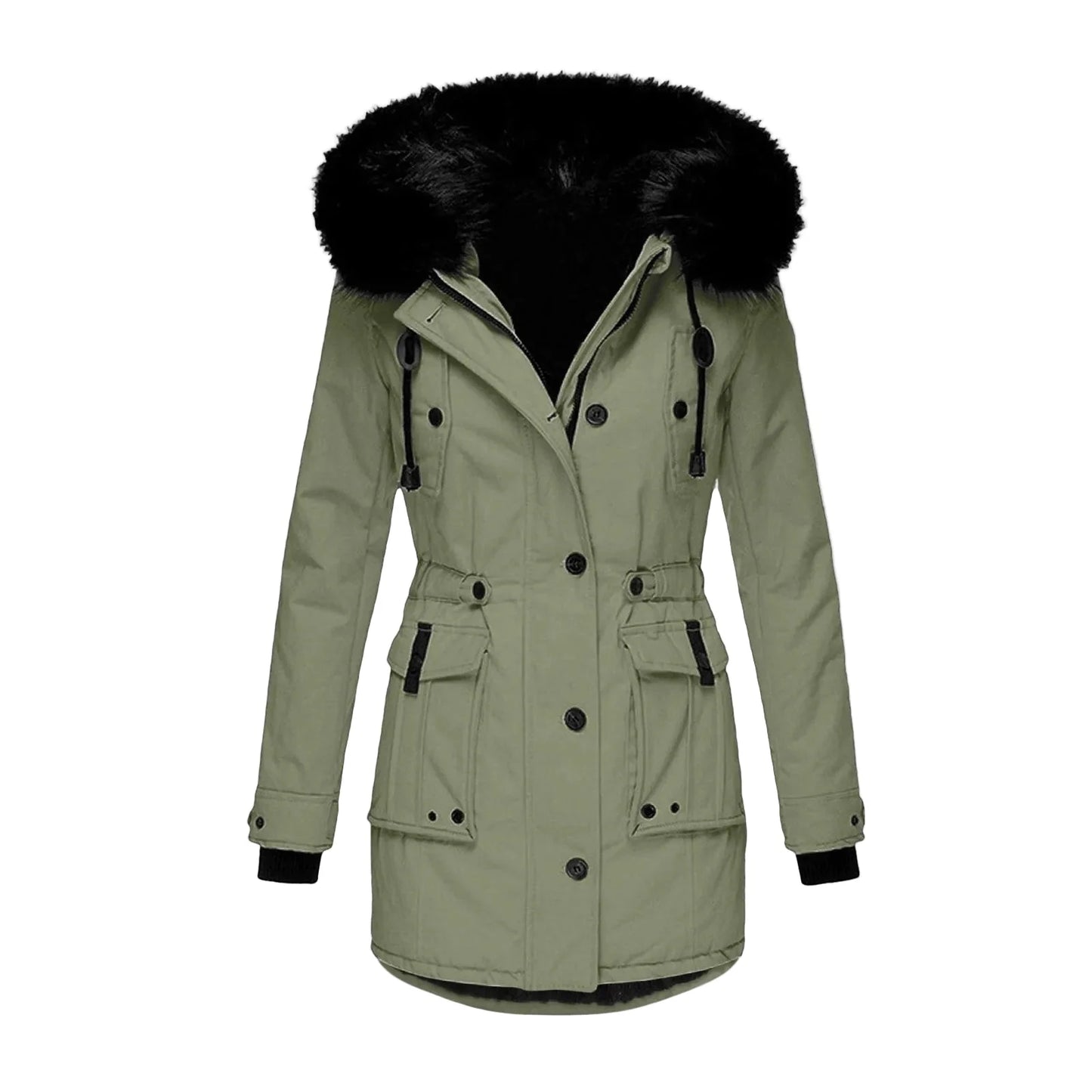 Dam Vinterjacka Plus Size Parkas med Huva och Fuskpäls – Varm Lång Jacka för Vardagsbruk och Fritid
