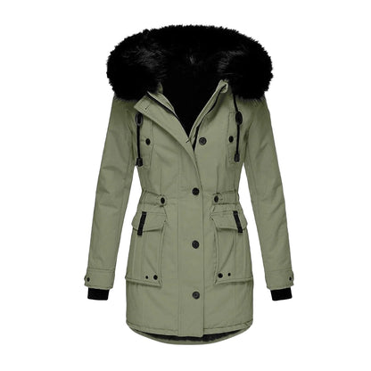 Dam Vinterjacka Plus Size Parkas med Huva och Fuskpäls – Varm Lång Jacka för Vardagsbruk och Fritid