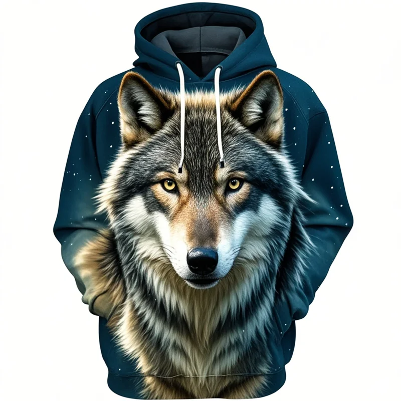 Hoodie med Lejonansikte 3D-tryck, Unisex Tröja med Huva och Känguruficka
