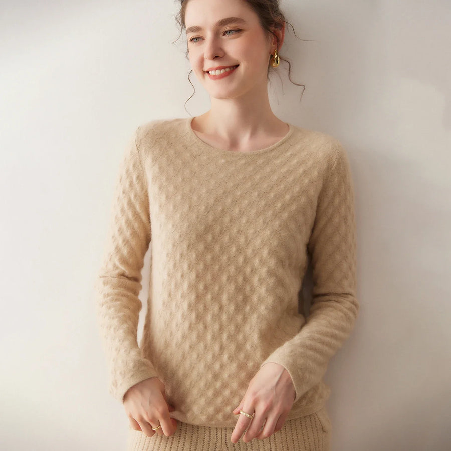 Damtröja med lång ärm och mönster, rund halsringning