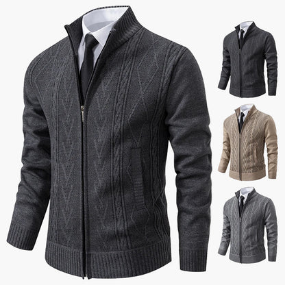 Herrstickad zip-tröja – elegant kabelmönstrad cardigan för vardag och kontor