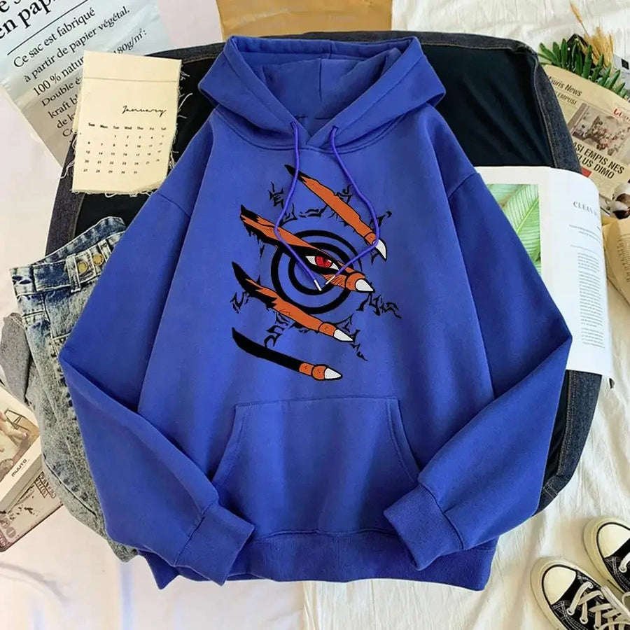 Unisex Hoodie med Tryck av Klomärken och Öga, Fickor framtill, Långärmad Tröja med Huva
