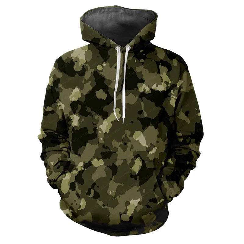 Hoodie kamouflagemönstrad med dragsko och magficka