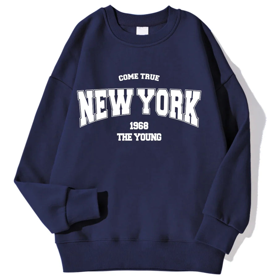 Mjuk Sweatshirt med Tryck Rundhalsad Långärmad
