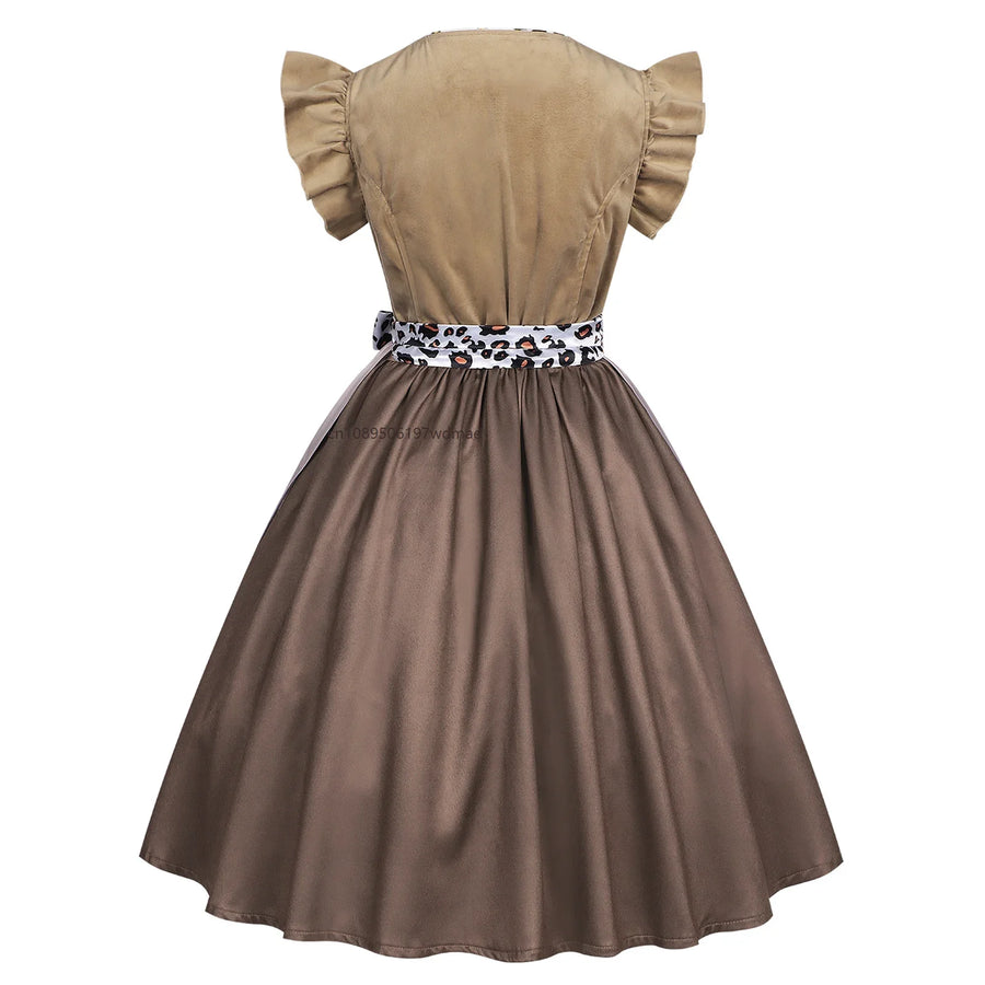 Dam Dirndlklänning med förkläde och midjeband, kortärmad, brun/beige